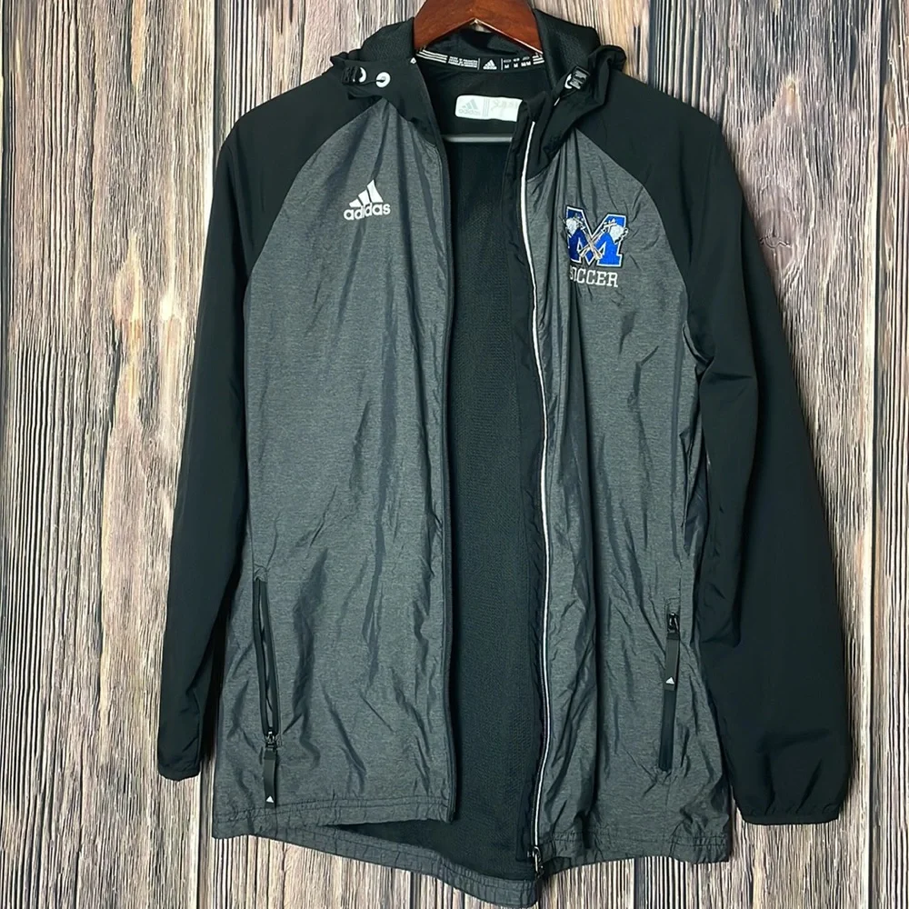 ADIDAS MENs soccer jacket Size M Color Black Gray